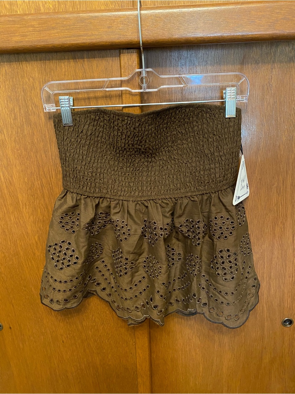 Brown Eyelet Smocked Tube Top